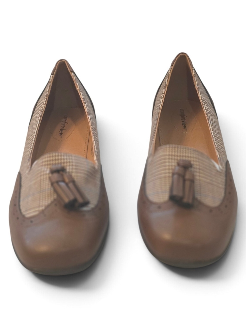 comfortview Brown Tassel Plaid Loafers